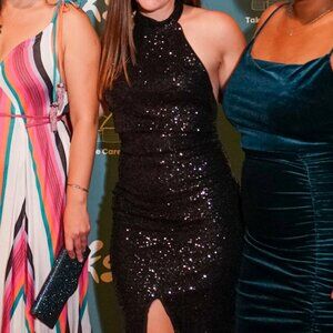 H&M Black Sequined Evening Dress Size 2